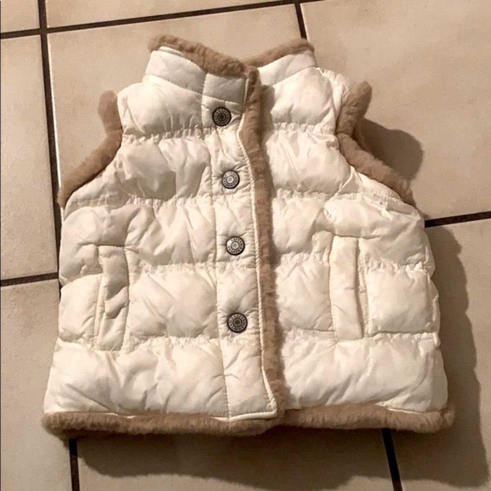 Y2K Vintage Old Navy Baby Down Vest Fur Trim